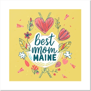 Best Mom MAINE, mothers day gift ideas, american flag Posters and Art